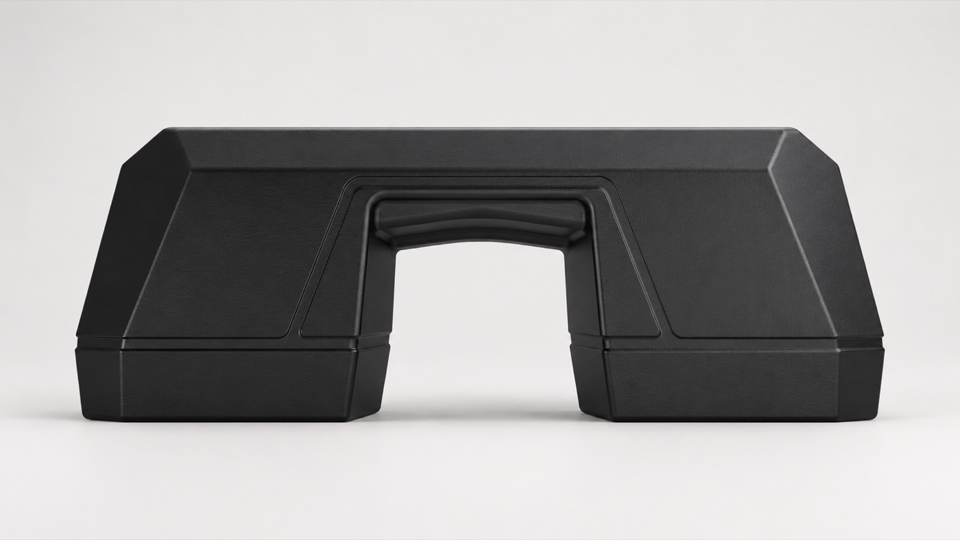 Trampoline Weights — matte-black molded HDPE weight, front view with molded grip