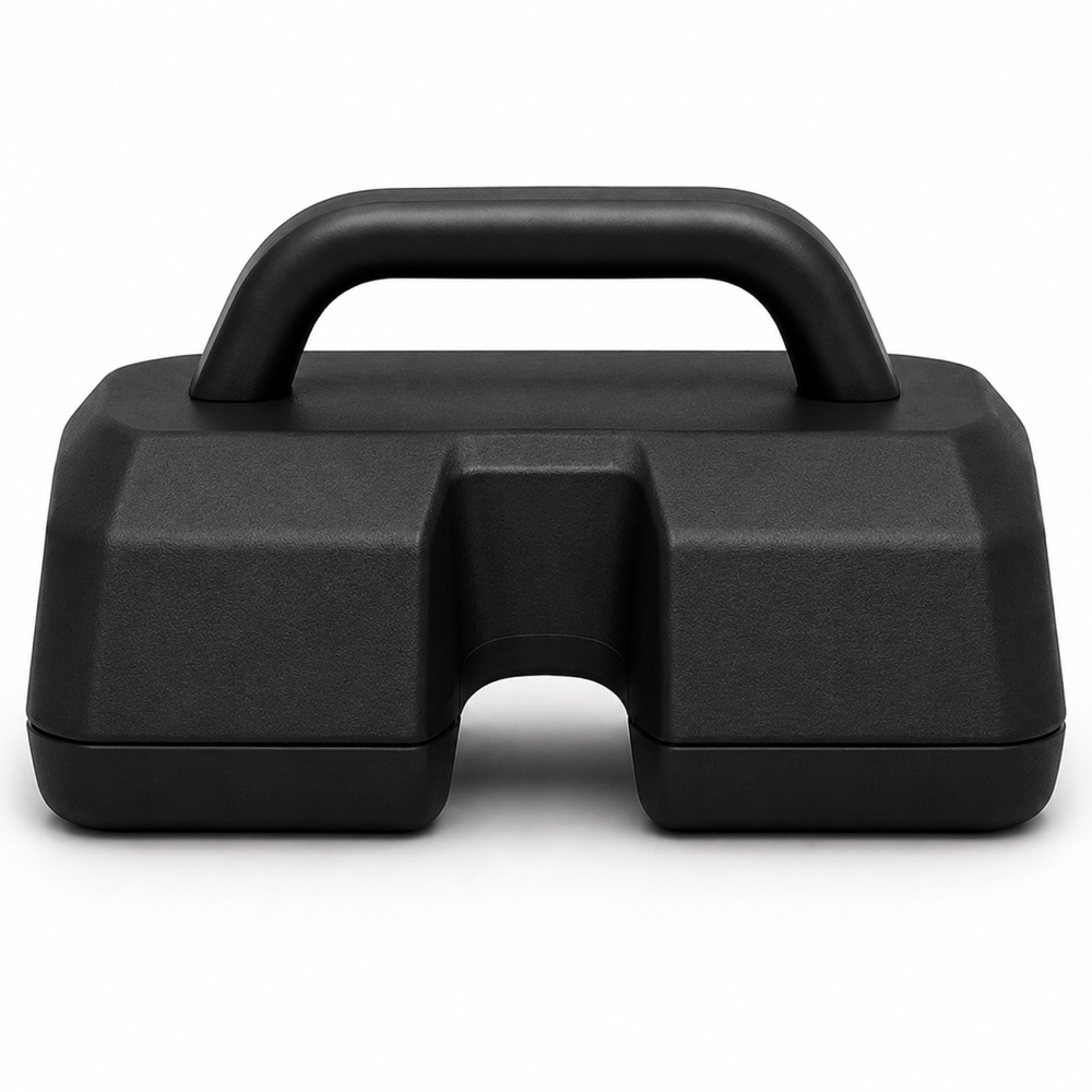 Stealth Saddle model — matte black trampoline weight with corner channel